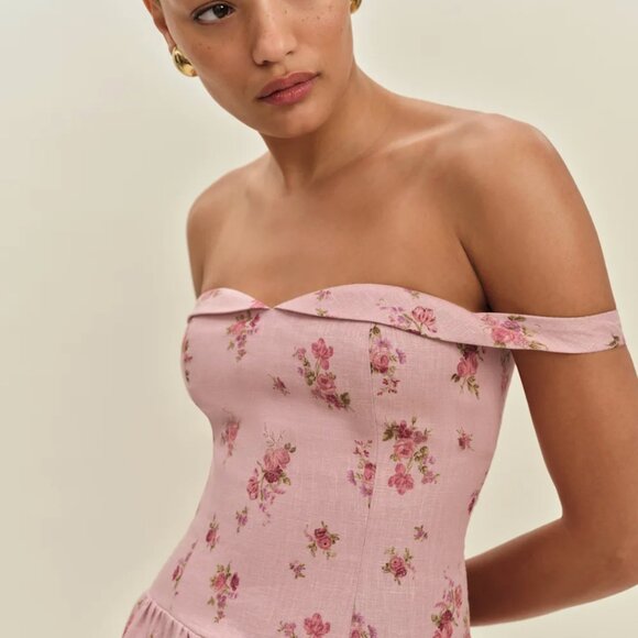 Reformation Sora Linen Dress Pink - Size 8 - Picture 3 of 4